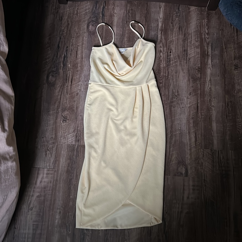 Miss Selfridge Yellow Asymmetrical Wrap Midi Dress - Picture 3 of 5